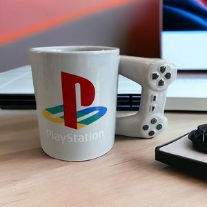 Vintage PlayStation Coffee Mug Controller Handle Ceramic Cup Gray Official PS1